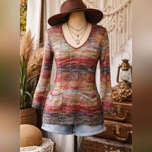 Inked & Faded Colorful Multi Marled Knit V Neck Sweater Size XL